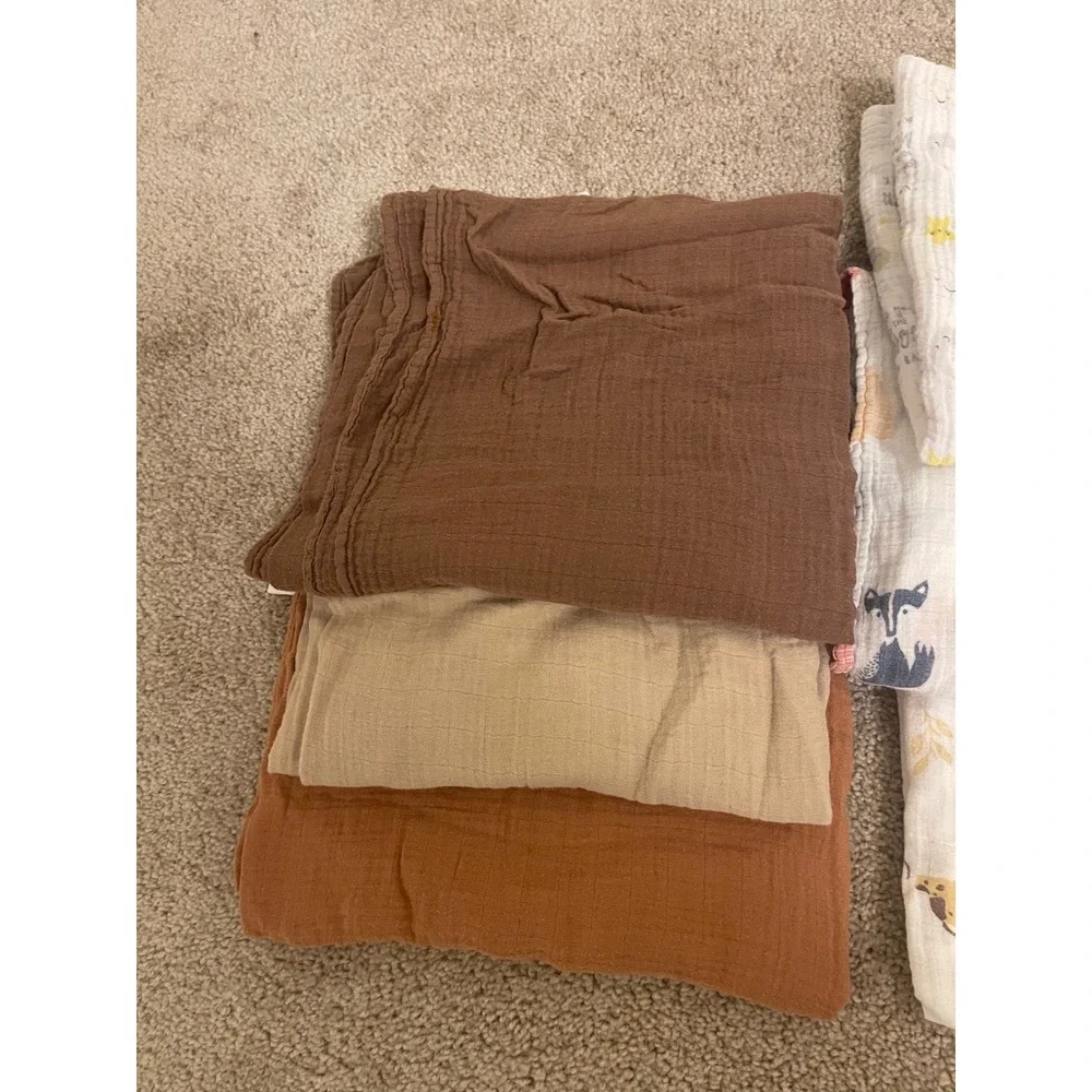 Lot of 9  Baby Muslin Swaddle Blanket Bamboo Neutral Boho supersoft cozy